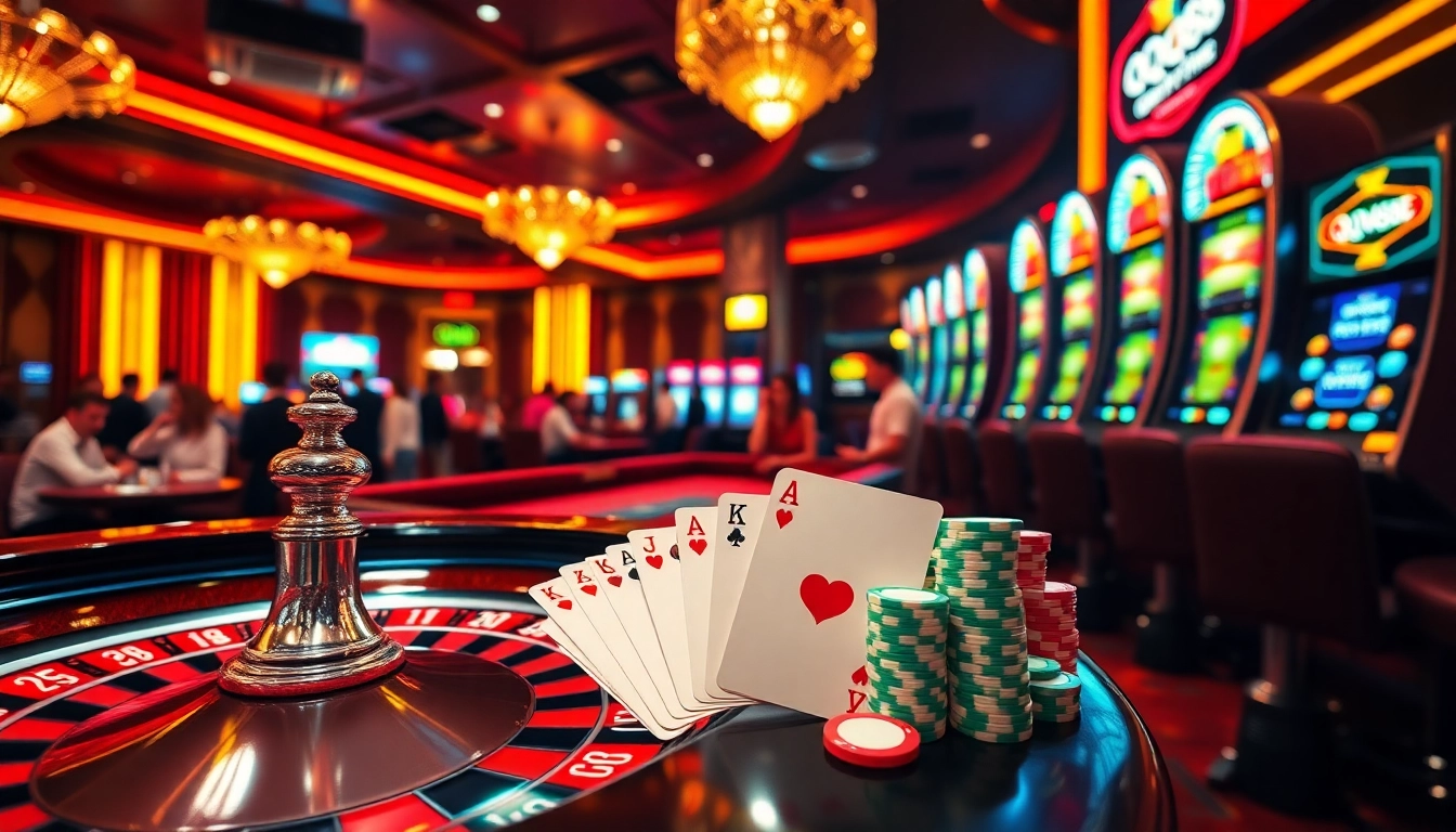 Experience the excitement of QQQ88 at our vibrant casino, featuring roulette and poker tables for thrilling gameplay.