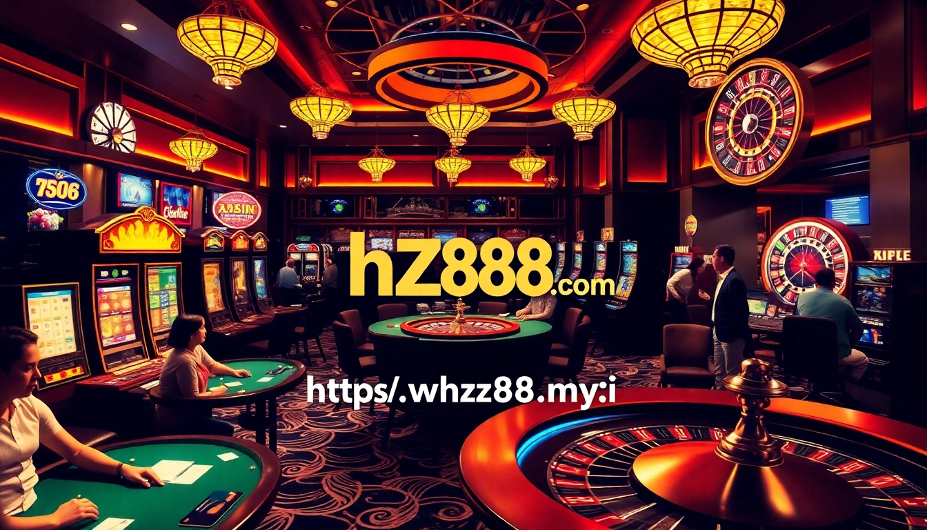 Experience the excitement at HZ88 with players enjoying poker and slot machines.